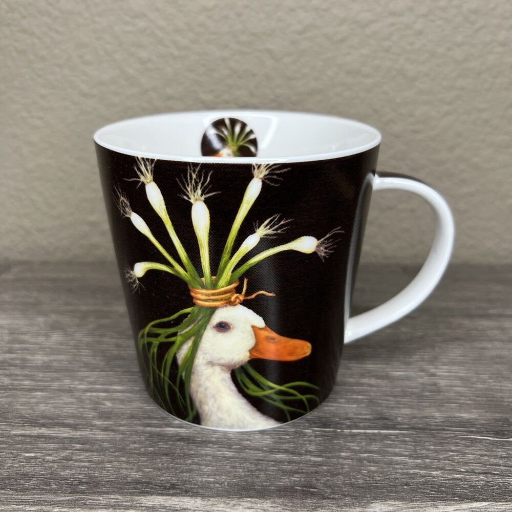 Vicki Sawyer New Bone China PPD Miranda Duck Black Mug 13.5 Oz